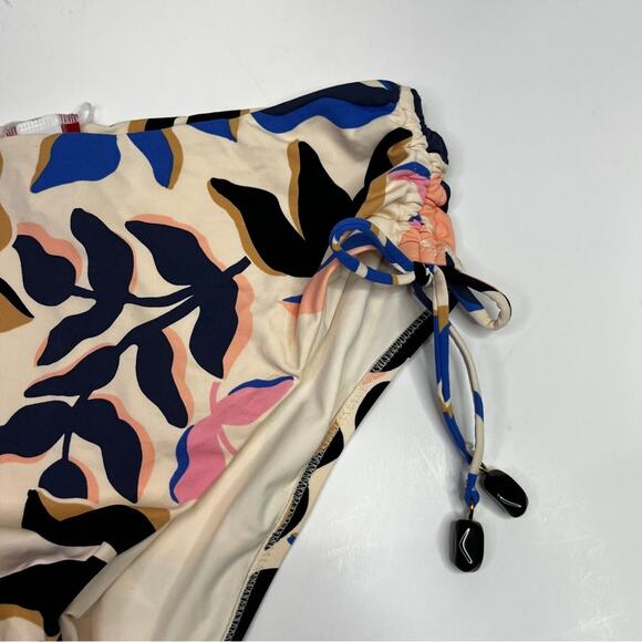 Red Carter Tropical Leaf Print High Rise Bikini bottoms moonstone cream - S - Picture 3 of 9